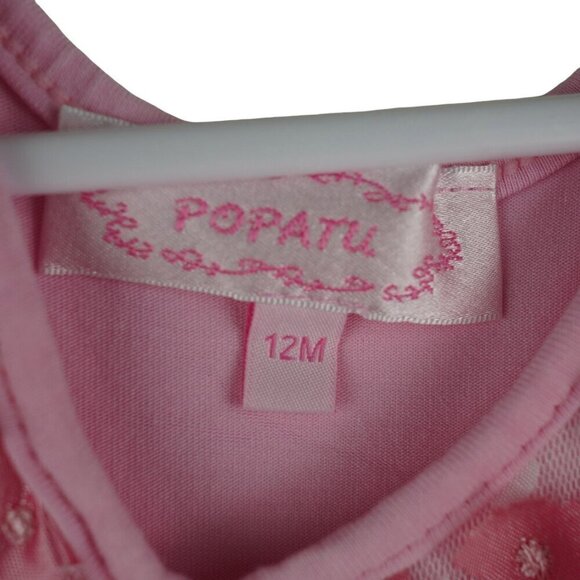 NWOT Popatu Infant Girls 12M Pink Floral‎ Tulle Dress With White Bow - Picture 5 of 8